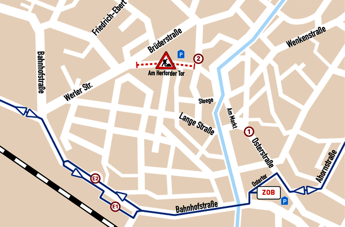 Karte mit der Umleitung der Linie 943