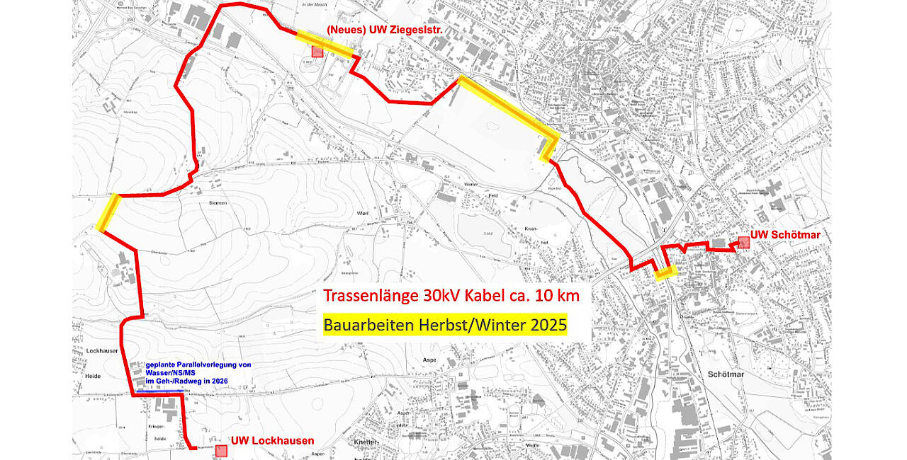 Die Übersichtskarte zeigt den Ausbau des Stromnetzes in Bad Salzuflen